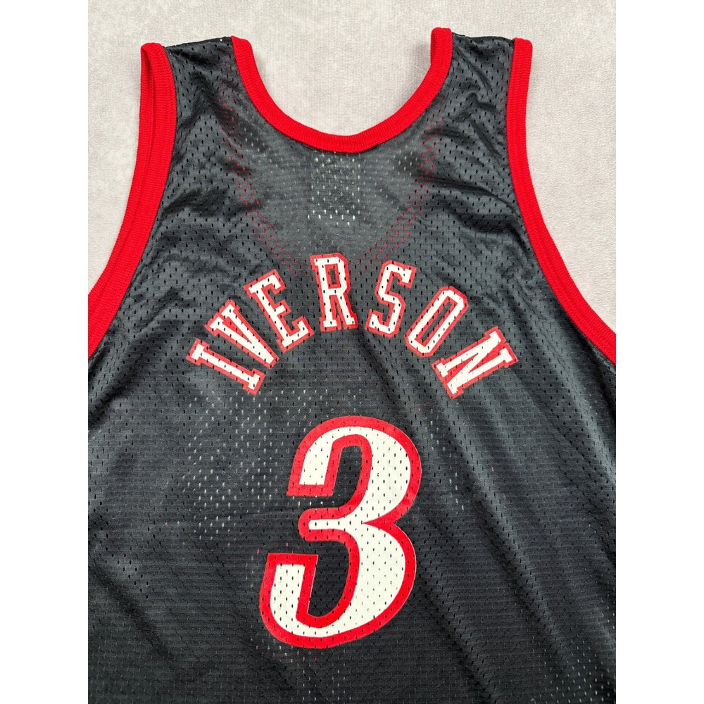 VTG Allen Iverson NBA Philadelphia 76ers Hanes Black Mesh Jersey Kid L 14/16 90s - Picture 8 of 12